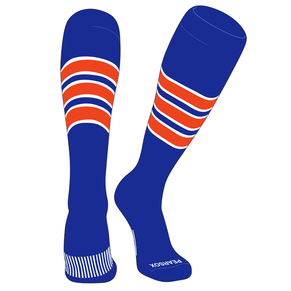 PEAR SOX Striped OTC Baseball, Softball, Football Socks (C) Royal, White, Orange (XS)