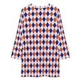 thumbnail image 3 of Orange And Blue Traditional Argyle All Over Print Loose Dress Evening Dress Summer Dresses for Women Luxury Dress Long Sleeved Dress, 3 of 4