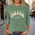 thumbnail image 2 of LangJing Happy Easter Day 3/4 Length Sleeve Womens Tops Summer Cute Bunny Rabbit Graphic Blouses Ribbed Knit Dressy Casual Tunic Shirts Green S, 2 of 7