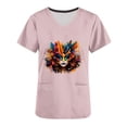 thumbnail image 5 of Jinhomg Womens Funny Holiday Scrubs Mardi Gras Carnival Themed Working Uniform Lightweight Comfy Short Sleeve V-Neck Holiday Caregiver Top 90 Percent off Clearance Pink S, 5 of 6