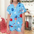 thumbnail image 2 of Odeerbi 2-12 Years Kids Boys Girls Summer Satin Pajamas Notched Lapel Short Sleeve Shirts Shorts Set Soft Loungewear Cute Print Sleepwear Kids Boys Girls Clothes, 2 of 5
