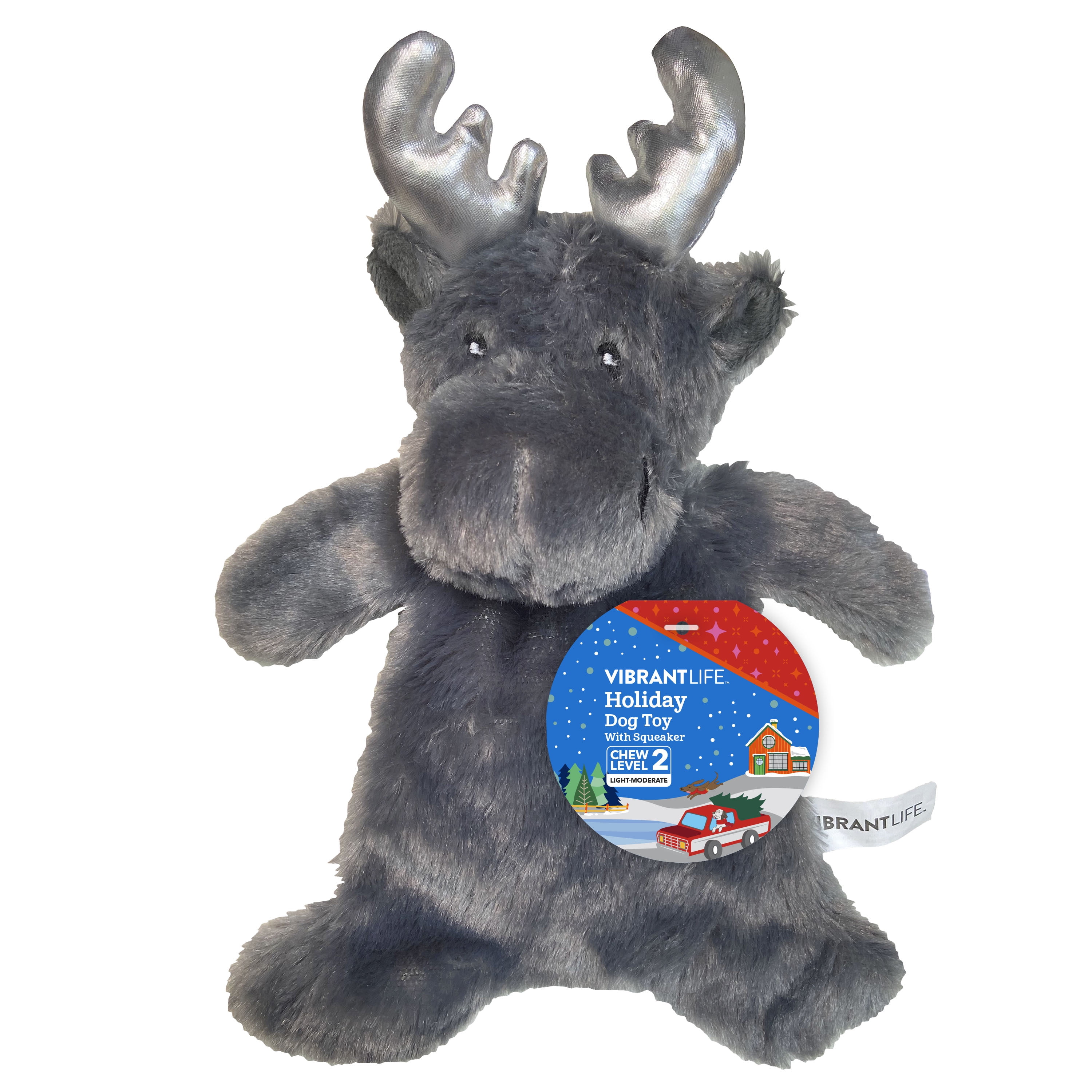 Vibrant Life Holiday Moose Dog Toy with Squeaker for Light to Moderate