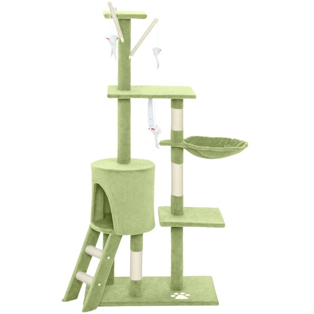 CoSoTower 53" Cat Tree Tower, Kitten Activity Centre with Scratching Posts, Condo, Perches, Ladder, Hammock, Dangling Toys, Green