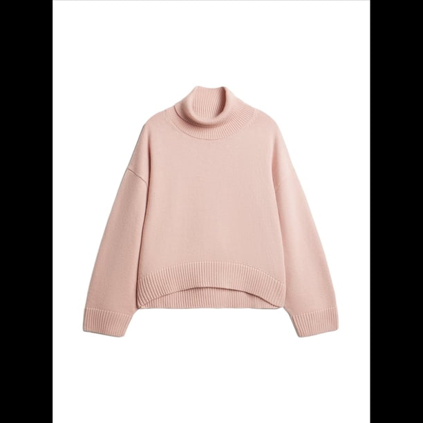 Suéter de Cuello Alto para Mujer, Blusa de Punto de Larga Gruesa con Dobladillo Alto y Bajo, para Otoño e Invierno. Rosa L