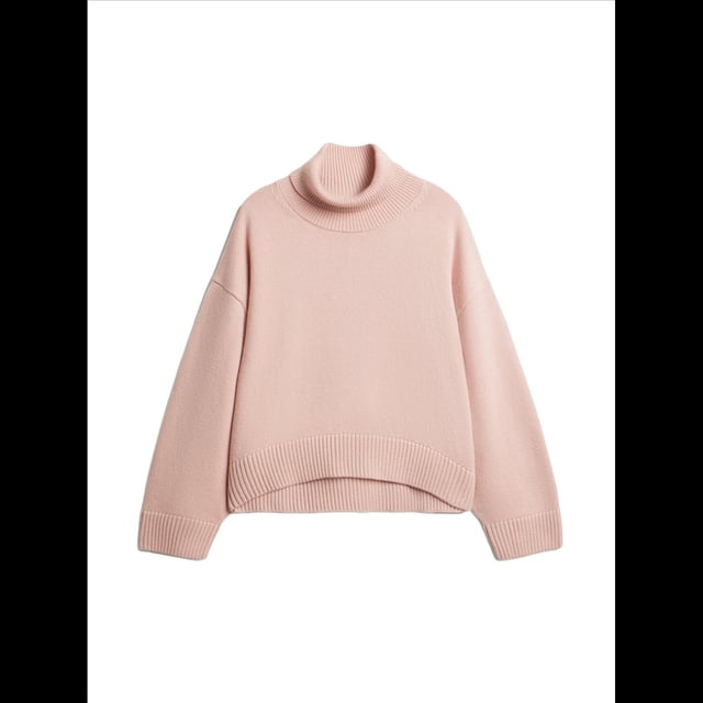 Suéter de Cuello Alto para Mujer, Blusa de Punto de Larga Gruesa con Dobladillo Alto y Bajo, para Otoño e Invierno. Rosa S