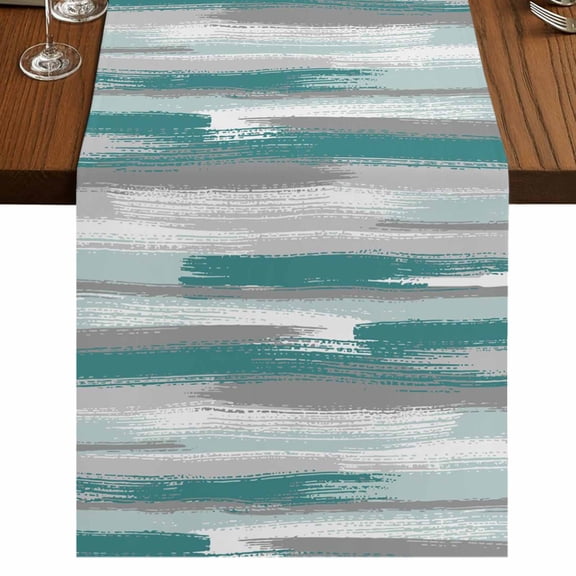 Table Runners 72 Inches Long Dress Scarves, Blue Gray Stripes Farmhouse Kitchen Table Runner, Coffee Tablerunners, Watercolor Modern Abstract Minimalist 18x72 Inch