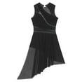 thumbnail image 5 of Alvivi Women Figure Skating Lyrical Dance Costume Rhinestone Asymmetrical Tulle Flowy Leotard Dress Black M, 5 of 7