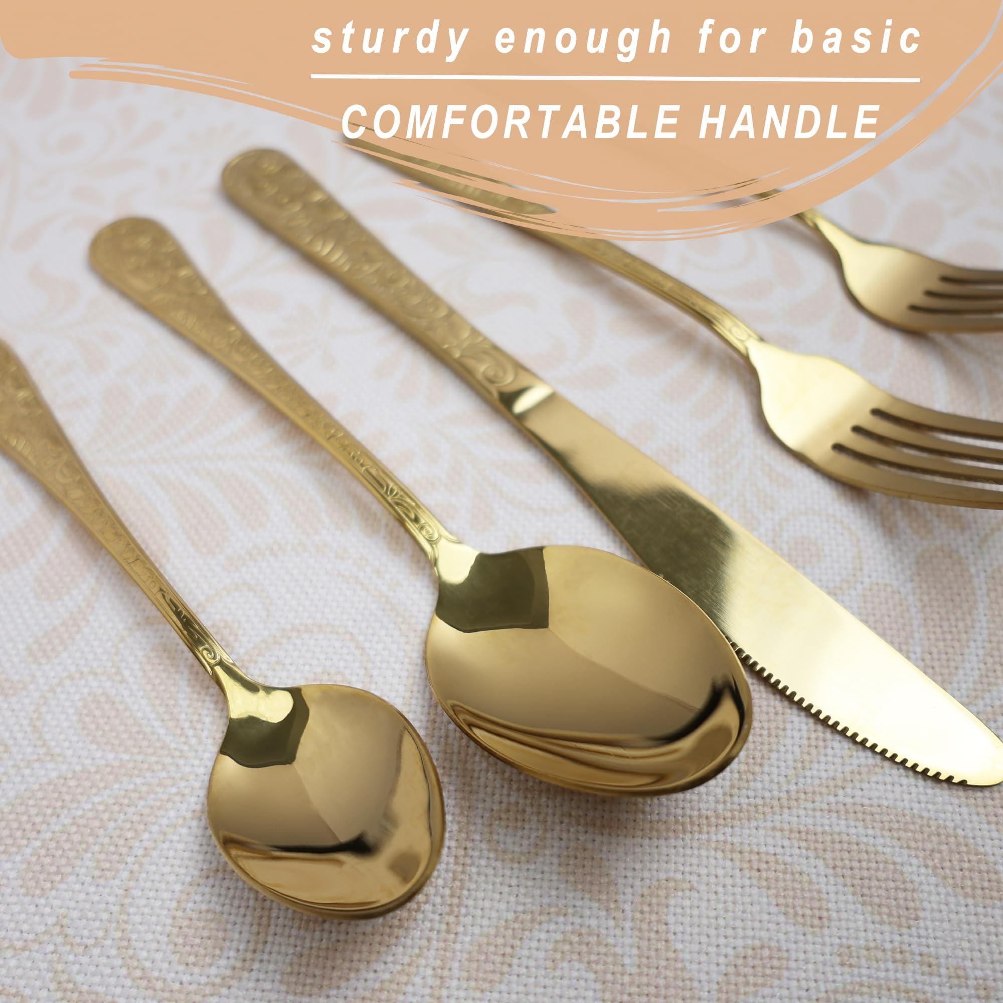 Service De Couverts De 4 Pièces, En Acier Inoxydable Doré, Service Pour 1 Personnes, Couverts Miroir, Fourchettes Et Cuillères à Soupe, Couteaux, Sans Nickel, Argenté