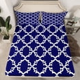thumbnail image 2 of Manfei Retro Geometric Print Twin Sheet Sets,Rustic Western Twin Fitted Sheet,Blue White Flat Sheet For Girls Kids,Luxury Bedroom Decor,3 Pieces, 2 of 7
