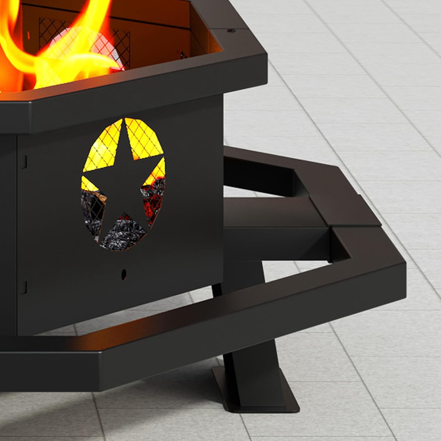 43" Octagonal Fire Pit, Wood Burning Fire Pit with Poker for Outside