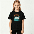 thumbnail image 2 of Book Lovers Girls Graphic Tee, Cute Just Girl Loves Reading 100% Cotton Kids Short Sleeve T-Shirt, 2 of 5
