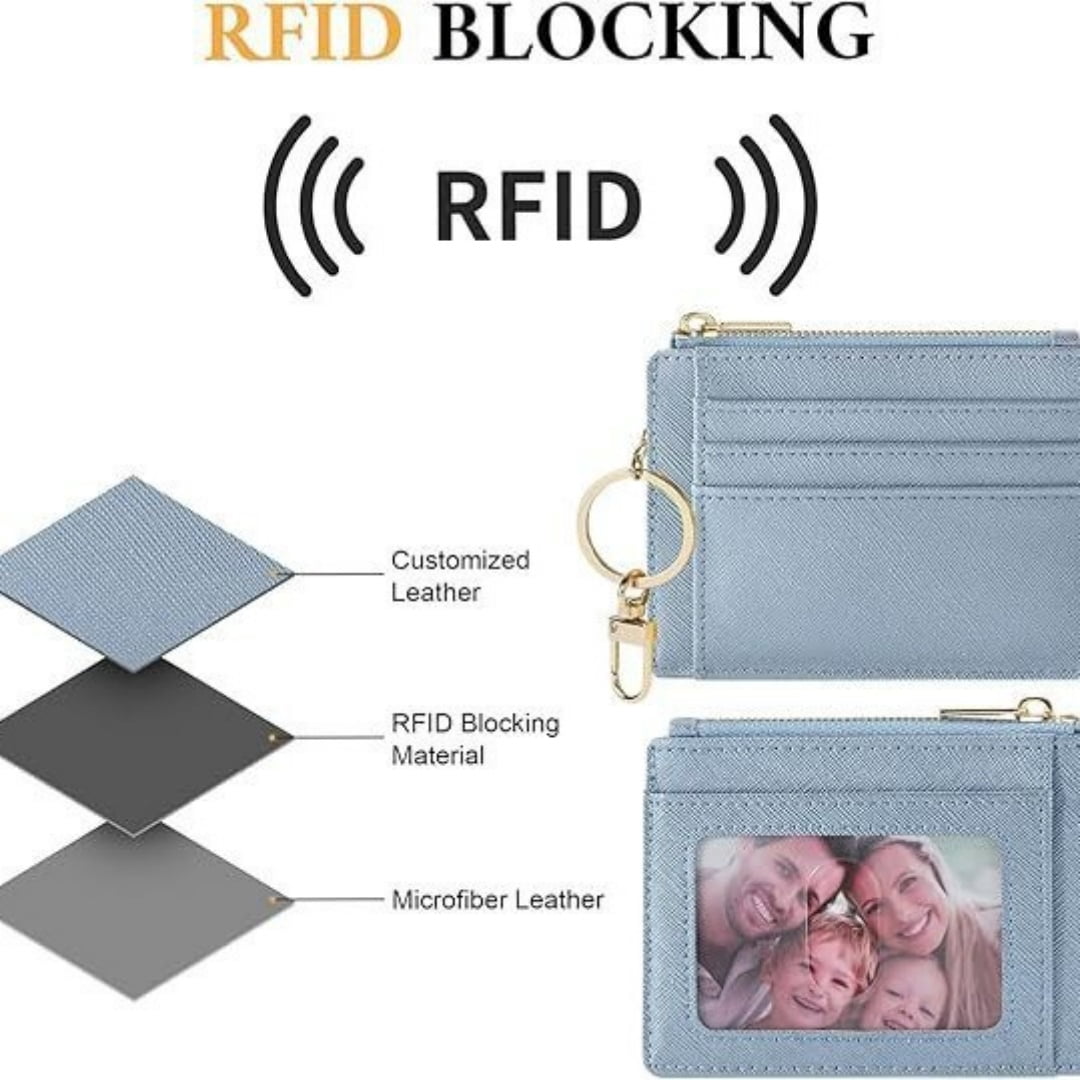 Premium Saffiano Leather Card Wallet with Key Ring for Women