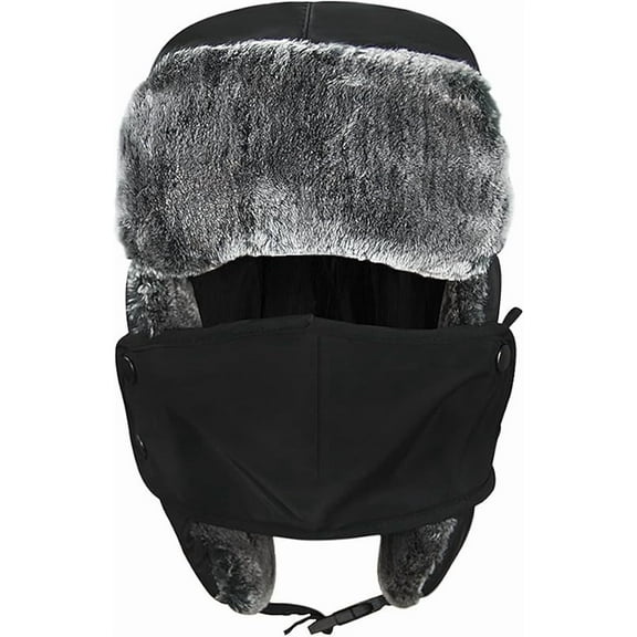 1Pcs  Kids Waterproof Winter Hat Windproof Ski Mask Trapper Hat Baby Teen Cute Ear Flap Fur Warm Beanie Cap Cold Weather Snow Hats  【 Black 】