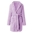 thumbnail image 3 of LEEYNEER Short Robes for Women Super Soft Plush Fuzzy Hooded Bathrobe Lightweight Knee Length Nightgown Pajamas Sleepwear Housecoat, 3 of 4