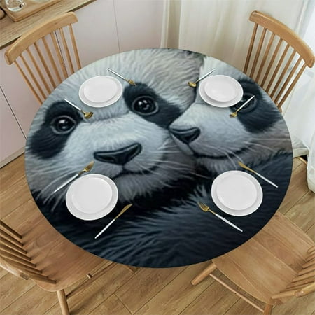 

SHERONV Panda Bamboo Hugging Round Tablecloth 100% Polyester Table Cover with Elastic Edge Ideal for Indoor and Outdoor Dining Parties and Weddings 54 -58