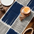 thumbnail image 3 of Navy Blue Striped Table Runner 72 Inches, Farmhouse Stripes Modern Abstract Art Bed Runner Dresser Scarves Tabletop for Indoor Outdoor Parties/Ceremony/Banquet, 14" x 72", 3 of 8