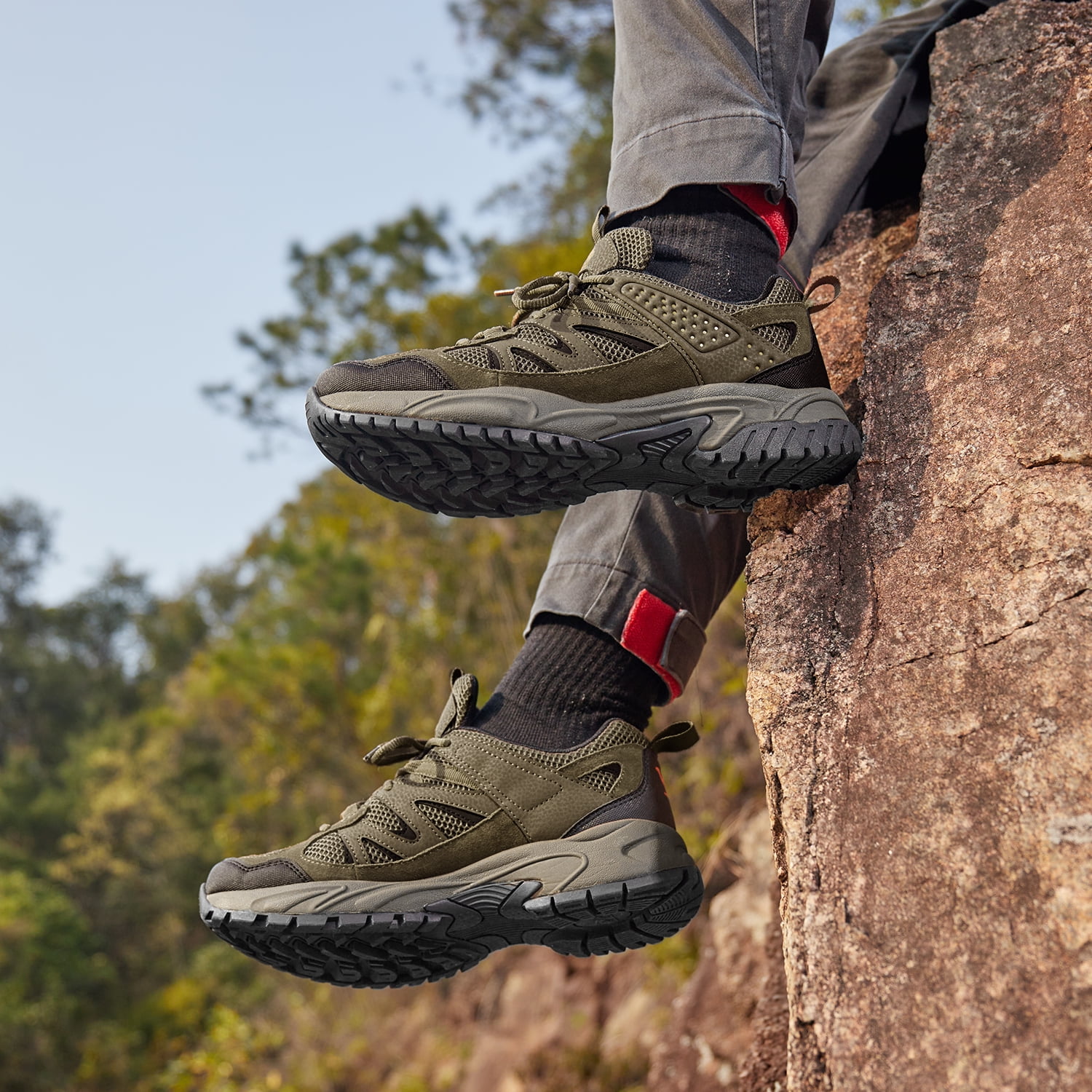 OutPro Men's Hiking Shoes Non-Slip Lightweight Sneakers Breathable Athletic Shoes Low-Top Trail Running Shoes