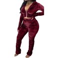 thumbnail image 1 of Honganda Slim Pleated Zipper Hooded Top and Pants Two-piece Suit, 1 of 6