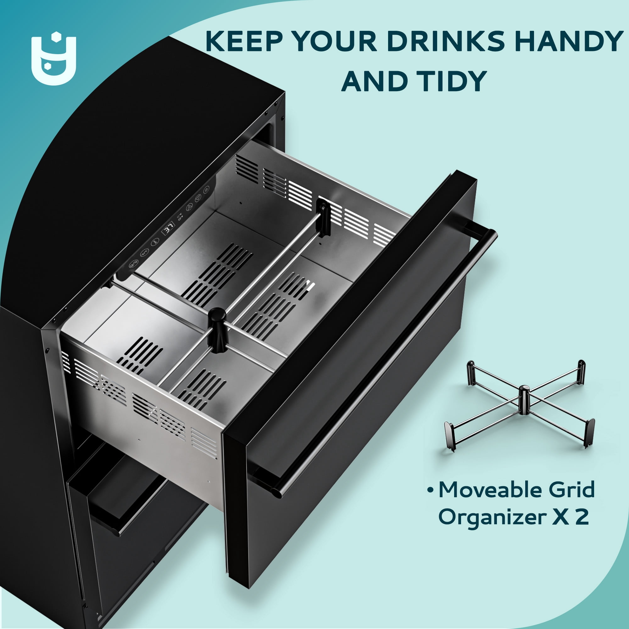 EUHOMY 23.5 Inch Under Counter Double Drawer Fridge, Weather Proof Stainless Steel Outdoor Beverage Refrigerator for Patio, Built-in Beverage Fridge