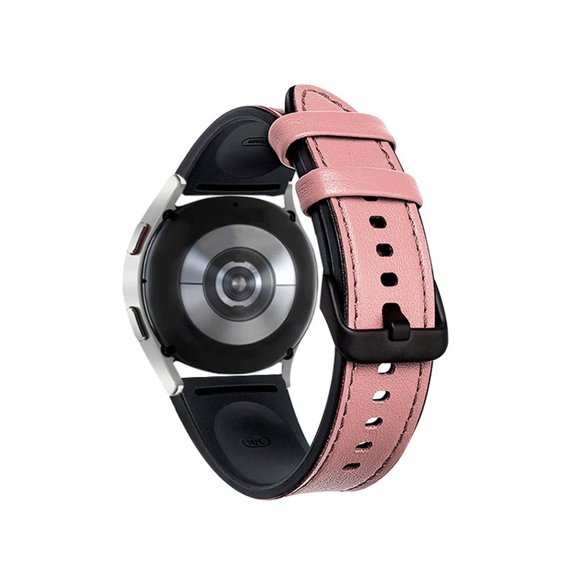DESIGNICE 2026 New Watch Band for Samsung Watch 4 5 6,Arc Interface for Stability Timepiece Band,Soft Leather and Silicone Combo Long Lasting Stainless Steel Buckle Watch Bracelet,Pink