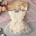 thumbnail image 2 of TOWED22 Baby Infant Girls Cute Print Short Ruffle Sleeve Summer Romper Outfits 3-24 Months Beige,9-12 M, 2 of 7