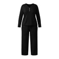 thumbnail image 7 of Lounge Sets for Women Plus Size Fashionable Solid Color Button V Neck Long Sleeved Shirt Pants Casual Home Suit Set XXL, 7 of 7