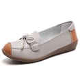 thumbnail image 4 of Rokment Womens Vintage Bow Wedges Slip on Penny Loafers Walking Shoes Casual Comfortable Color Block Leather Low Heels Oxfords Dressy Ballet Flat for Ladies Grey Size 9, 4 of 5