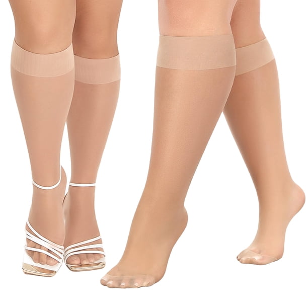 G&Y Medias hasta la Rodilla para Mujer Talla Plus - 9 Pares con Puño Acanalado Ensanchado, Nude