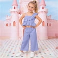 thumbnail image 2 of vigerkar Toddler Baby Girl Smocked Outfit Ruffle Shirt Loose Pants Set Toddler Outfit Summer Clothes (Purple, 2-3 Years), 2 of 6