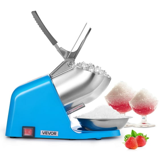 VEVOR Ice Crusher Machine, 286lbs Per Hour Electric 4 Blades Snow Cone Maker, Stainless Steel Shaved Ice Machine with Bowl and Cover, 300W 2000RPM Ice-Shaver for Home and Commercial Use, Blue