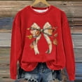 thumbnail image 2 of WREESH Women's Thanksgiving Bow Print Crewneck Sweatshirts, Long Sleeve Pullover, Fall Fashion for Women 2025 Trendy Red, 2 of 4