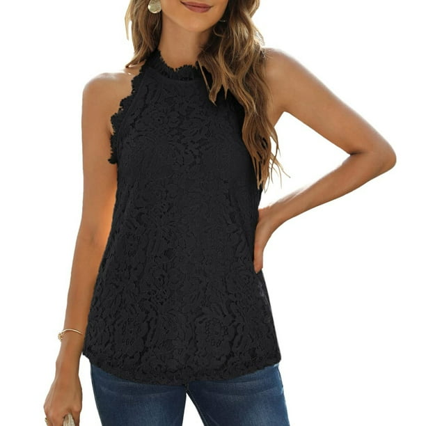 Camiseta sin mangas LHCER blusa informal de moda con cuello halter Negro XL