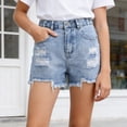thumbnail image 4 of Jean Shorts for Teen Girls Low Rise Girls Ripped Jeans Shorts High Waist Raw Hem Straight Leg Y2K Distressed Denim Shorts for Teen Girls 13Y-16Y, 4 of 6