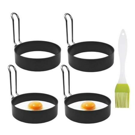 

4 Pcs Egg Maker Ring Non-Stick Egg Ring Round Egg Cooker Omelet Ring Cooking Ring Omelet Pancake Kitchen Tool with Brush