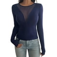 thumbnail image 1 of Camisas Ajustadas de Larga de con Cuello en V Profundo para Mujer, Moda Y2K 2025 Azul Marino S, 1 of 10