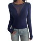 thumbnail image 1 of Camisas Ajustadas de Larga de con Cuello en V Profundo para Mujer, Moda Y2K 2025 Azul Marino S, 1 of 10