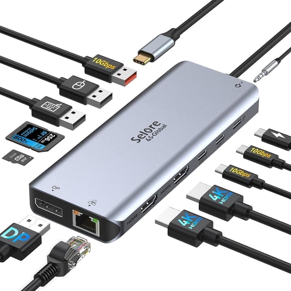 Estación de acoplamiento USB C Selore 13 en 1 con doble monitor PD de 100 W