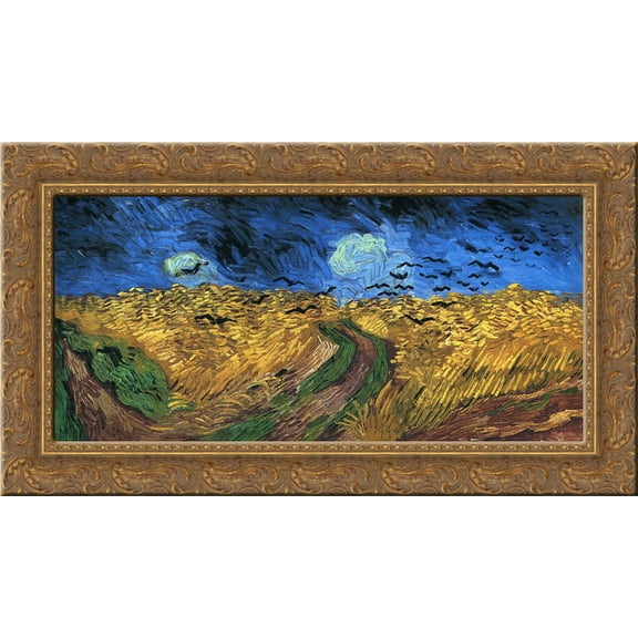 Wheatfield with Crows 24x14 Gold Ornate Wood Framed Canvas Art by Vincent van Gogh