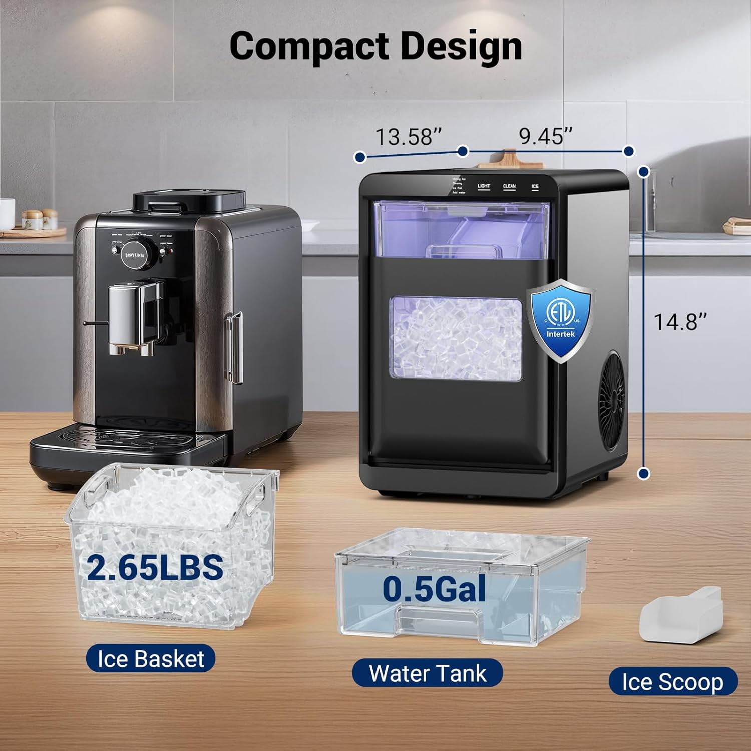Nugget Ice Maker, 44lbs/24h Ice Makers Countertop, Soft Ice Ready in 5-10Mins Nugget Ice Maker Countertop, Self-Cleaning Pellet Ice Maker for Home, Kitchen, Office, Party