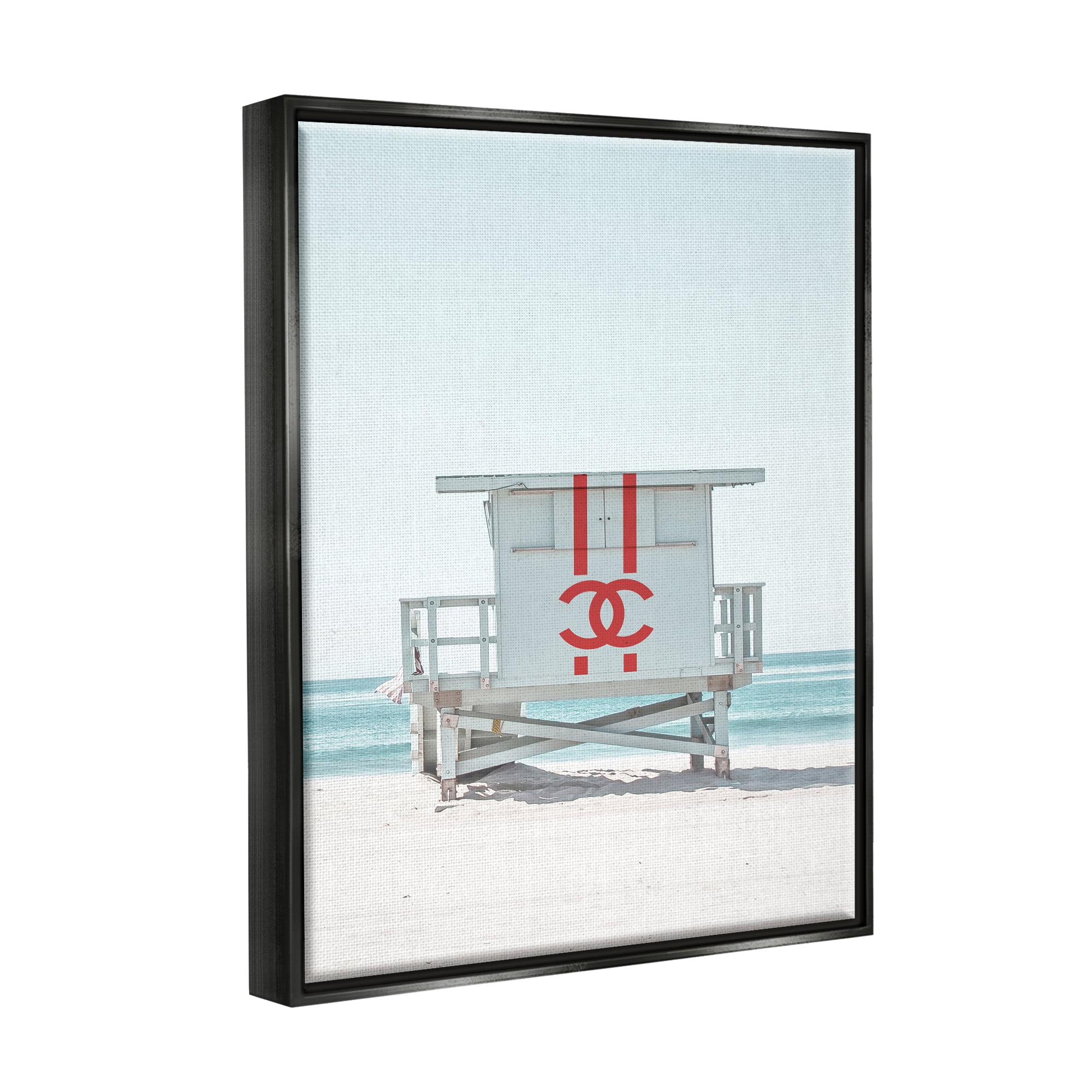 Stupell Industries Glam Summer Beach Hut Nature Painting Black Floater Framed Art Print Wall Art, 25 x 31
