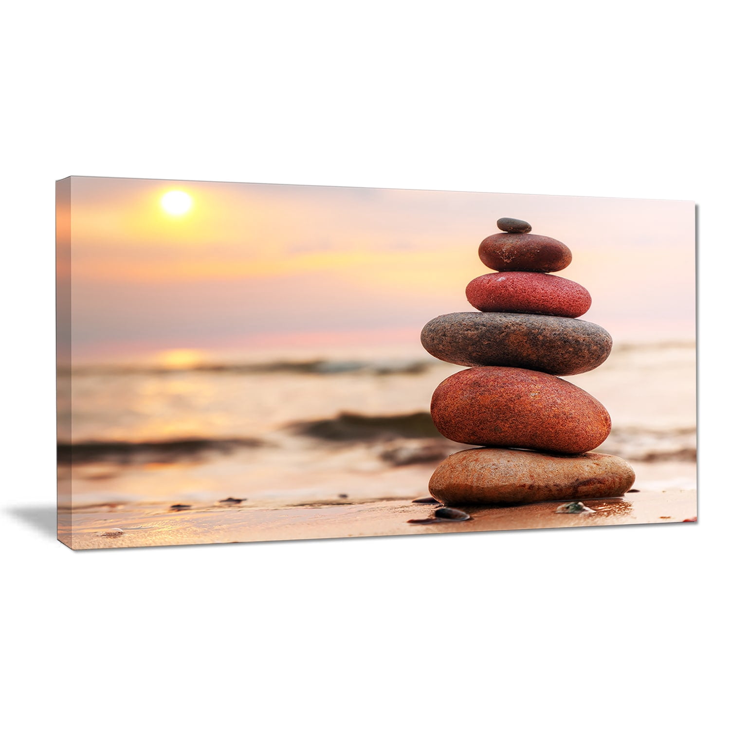 Designart 'Stones Pyramid on Sand Symbolizing Zen ' Landscape Canvas Art Print