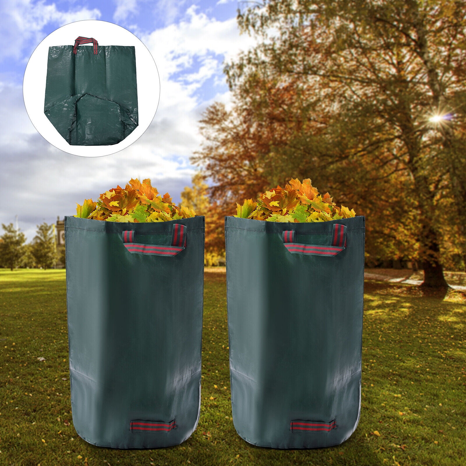Miumaeov 2pcs Garden Waste Bags 32 Gallon Reusable Foldable Yard Leaf