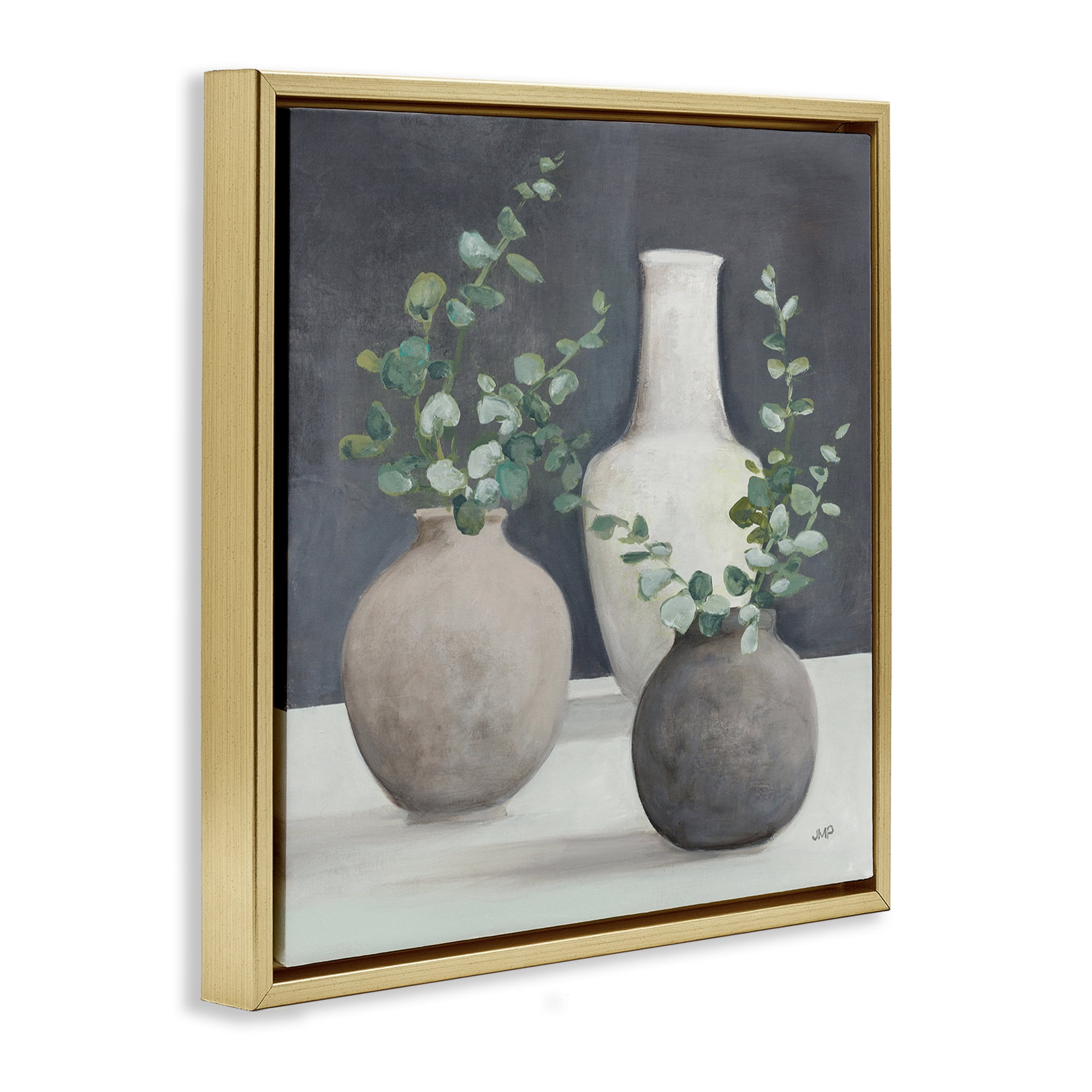 Stupell Industries Fresh Floral Vessels Plants & Flowers Painting Gold Floater Framed Canvas Art Print Wall Art, 25 x 25