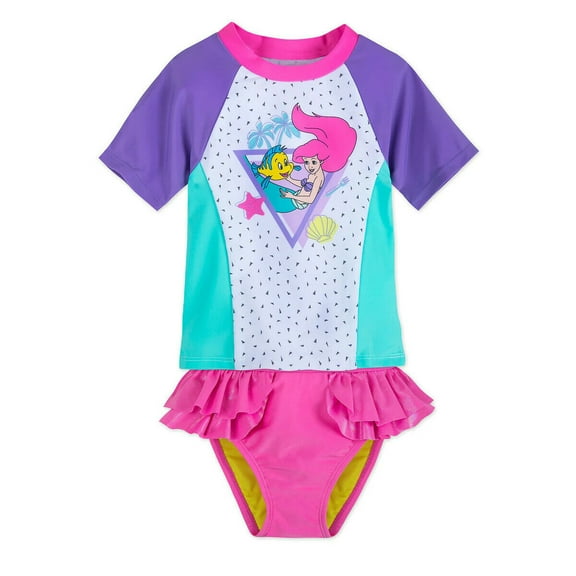 Disney Store Princess Ariel 2 PC Rash Guard Swimsuit Girl Size 4