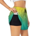 thumbnail image 1 of Balery Teal To Yellow Gradient Pantalones cortos deportivos para mujer con forro y dos bolsillos, elásticos, para entrenamiento, gimnasio, yoga-Medium, 1 of 7