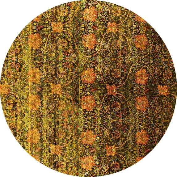 Ahgly Company Machine Washable Indoor Round Oriental Yellow Industrial Area Rugs, 5' Round