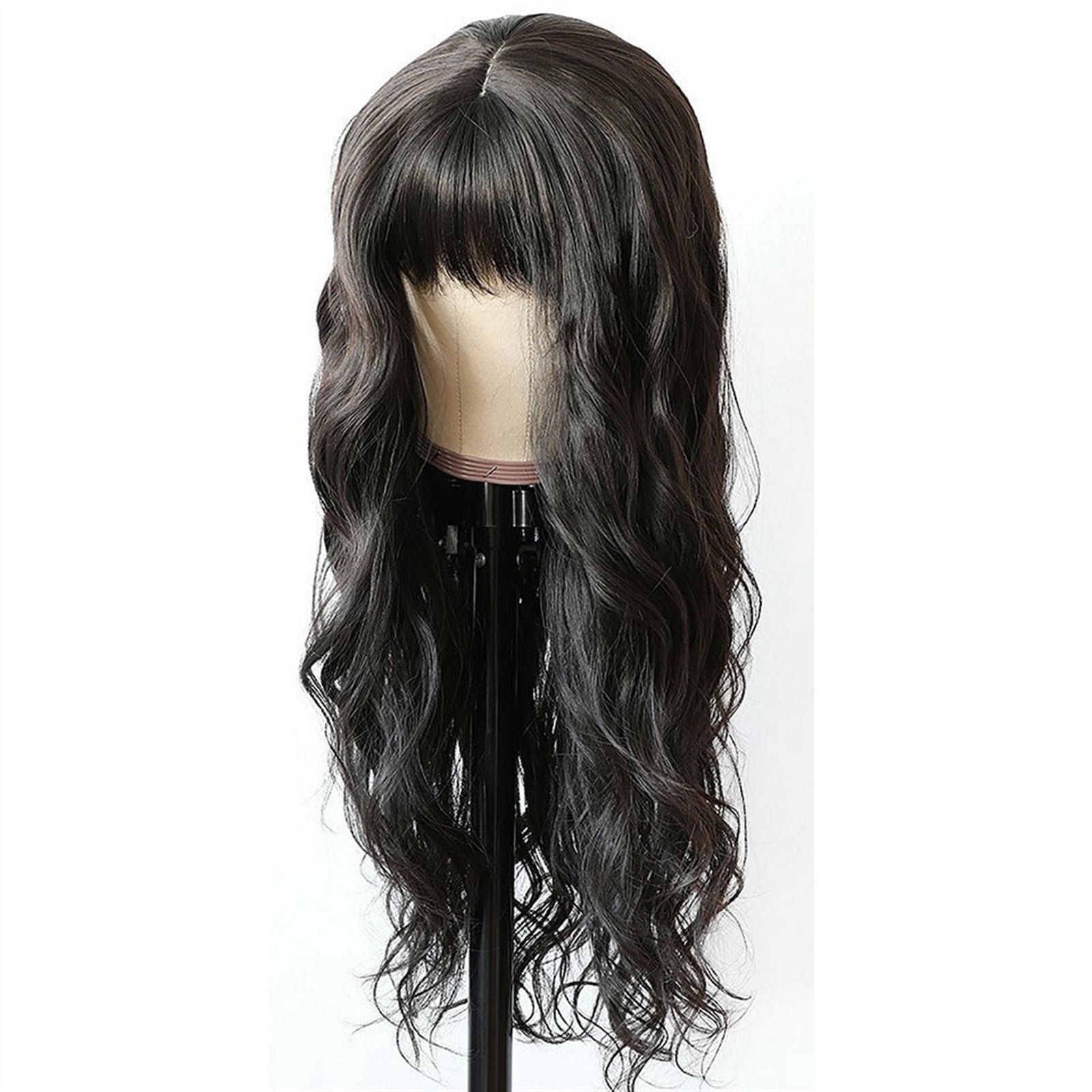 Fake Scalp Wigs with Bangs, Body Wave Brazilian Human Hair Wigs with Bangs 8-24 Inch Natural Top Scalp Human Fringe Wigs for Women