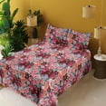 thumbnail image 2 of Ambesonne Vintage Fitted & Flat Sheet with Shams 4 Pcs Set, Watercolor Summer Flowers, Queen, Dark Coral and Sage Green, 2 of 5