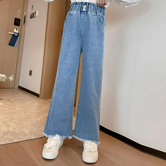 XQYLOS Girls Jeans Wide Legged Trousers Spring And Autumn New Yangqi Middle And Large Children Korean Version Of The Autumn Trousers Outside Trousers Girls Wide Leg Jeans