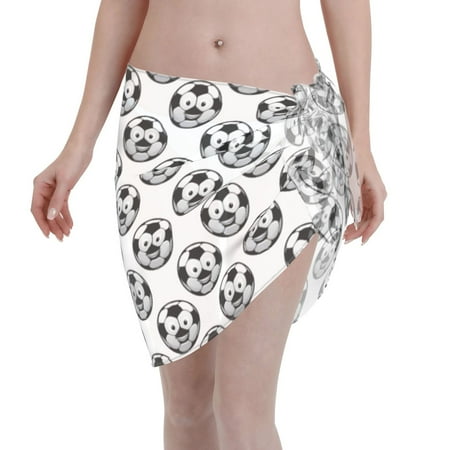 Qekee Happy Soccer Women s Short Sarongs Cover Ups Sheer Bikini Wraps for Swimwear